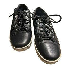 BORN‎ Women Tamara Sneakers Lace Up Side Zip Black Perforated Leather Size 8